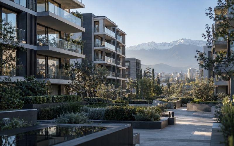 Condominio en con barandas uniformes